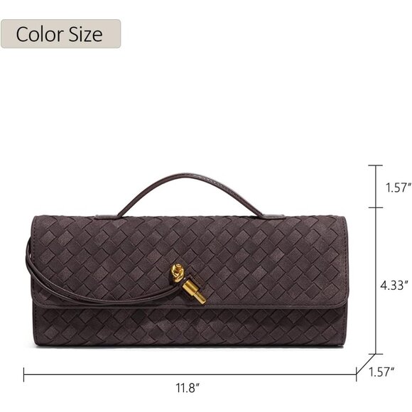 Versatile Suede Woven Clutch - Compact Evening Shoulder Bag for Chic Women - Picture 7 of 7